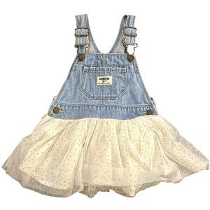 Oshkosh B’Gosh 24 Months Girls Blue Denim Overall Dress Gold Sparkle Tulle Skirt